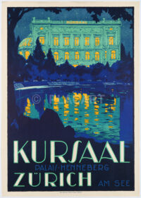 Rare Original Swiss Poster by Oscar Zimmermann promoting the Kursaal on the shores of Lake Zurich