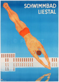 Original Vintage Poster Plattner Swimming Pool Liestal 1933