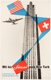 Original Poster Ott By Swissair to New York Rockefeller 1949
