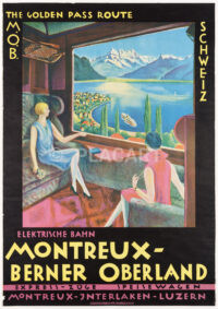Original Antique Travel Poster Montreux Oberland Bernois The Golden Pass Route Electric Railway Switzerland 1922